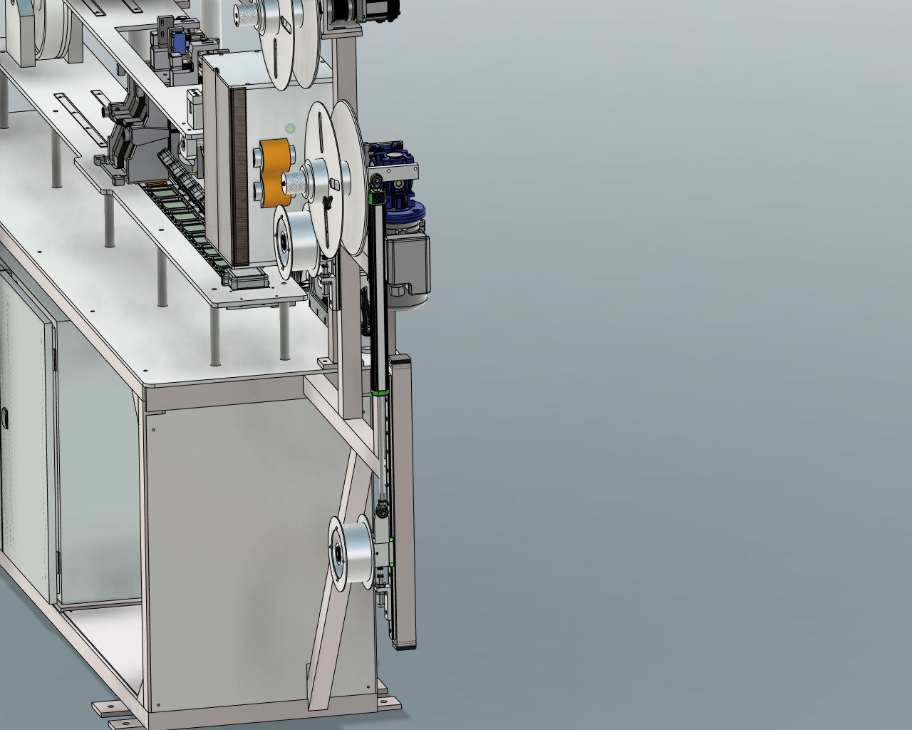 Zona de bobinas y compensación de tensión en el modelo CAD.